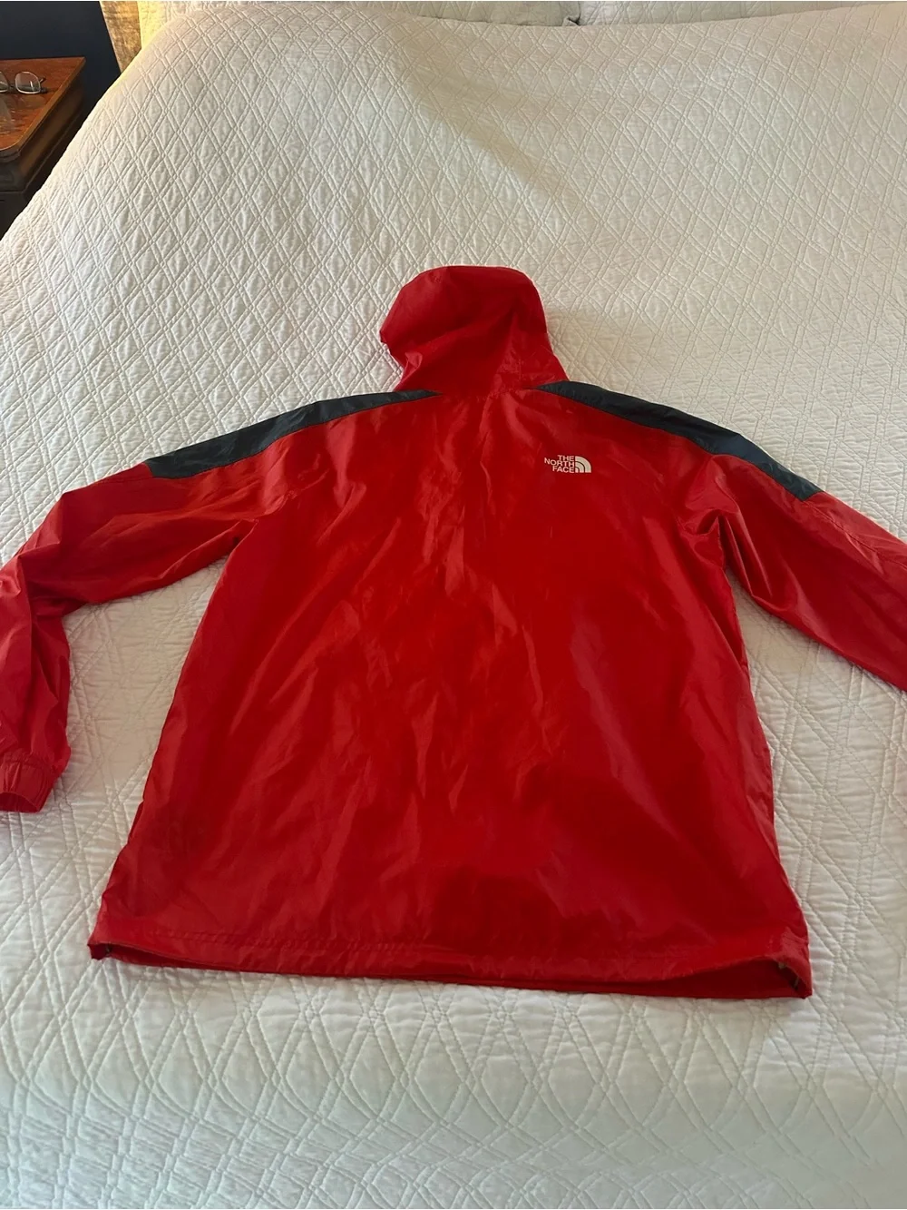 The North Face Red Hooded Pullover Windbreaker with Contrast Zipper